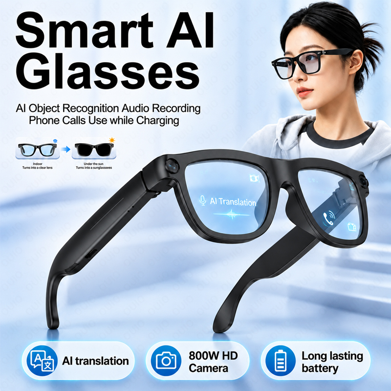 Audio Music For Video - Lunettes intelligentes avec caméra HD 800W,