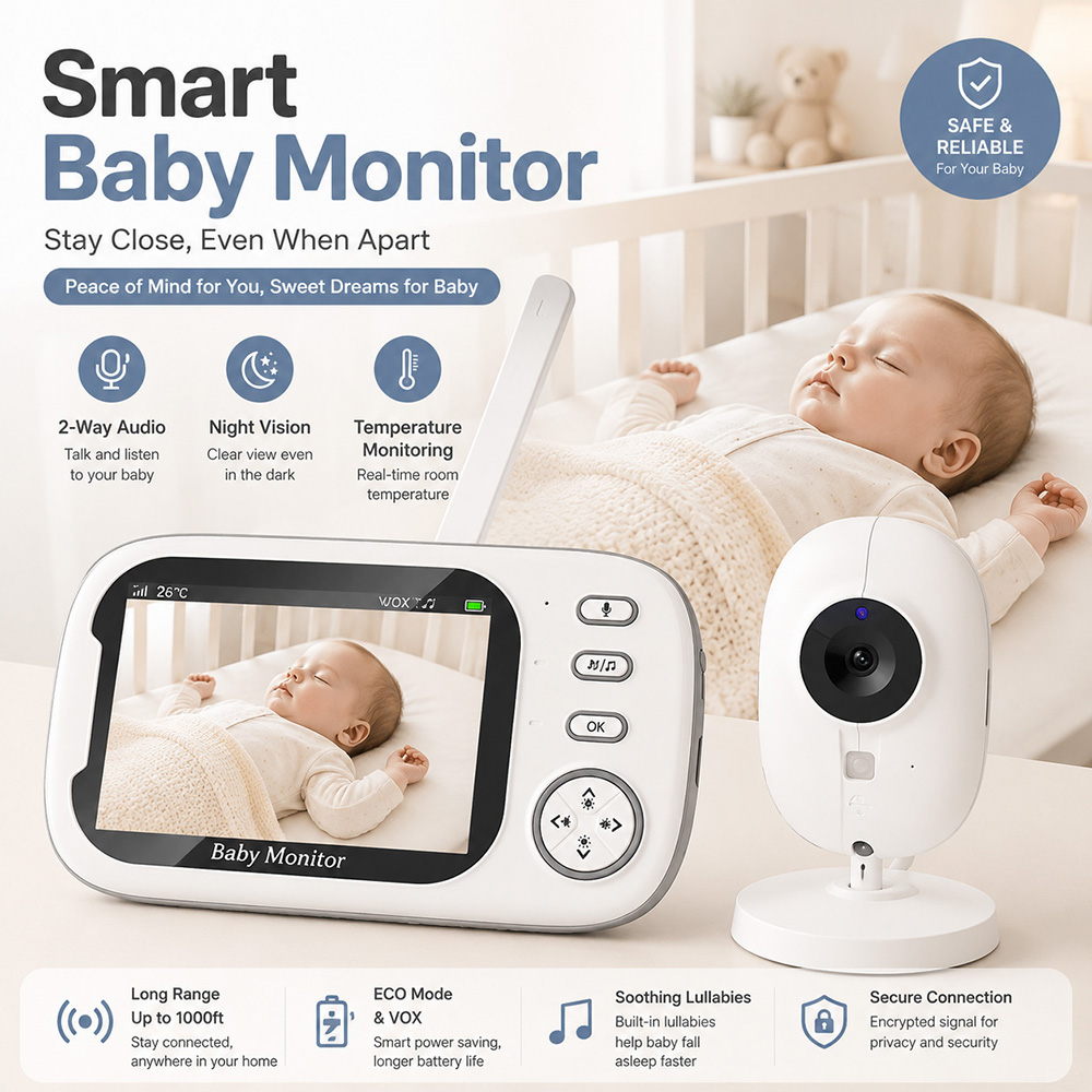 Audio Music For Video - Moniteur bébé 3,5 pouces avec caméra